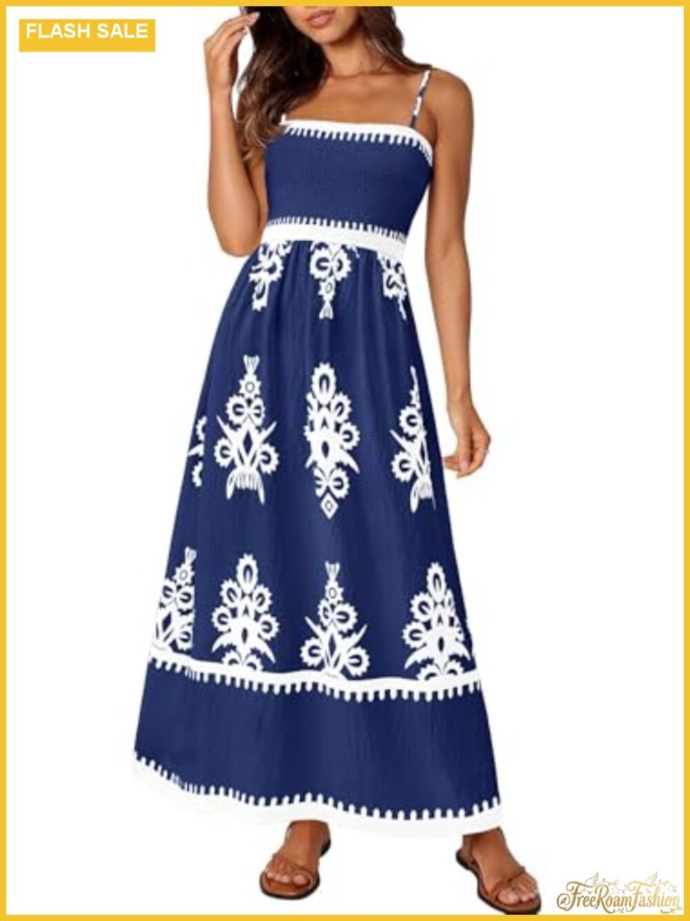 Women's Boho Floral Maxi Dress Adjustable Spaghetti Strap Sundress